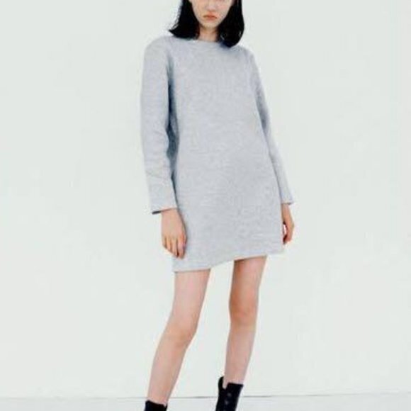 ZARA KOTON JARSE PLUSH SHIFT DRESS LIGHT GRAY LONG SLEEVE WOMENS SIZE S POCKETS - Picture 1 of 7